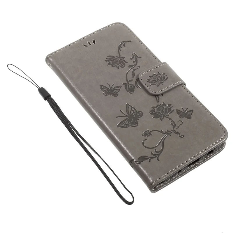 Imprint Butterfly Flower Magnetic Wallet PU Leather Stand Shell for Samsung	Galaxy J5 (2017) EU / Asia Version - Grey
