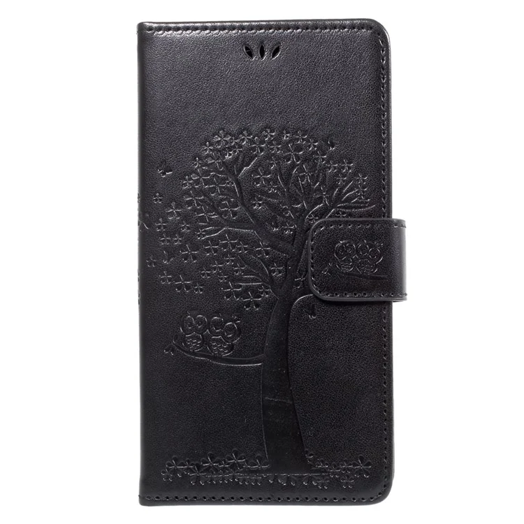 Imprint Tree Owl Magnetic Wallet PU Leather Stand Case for Samsung Galaxy J7 (2017) EU / Asia Version - Black