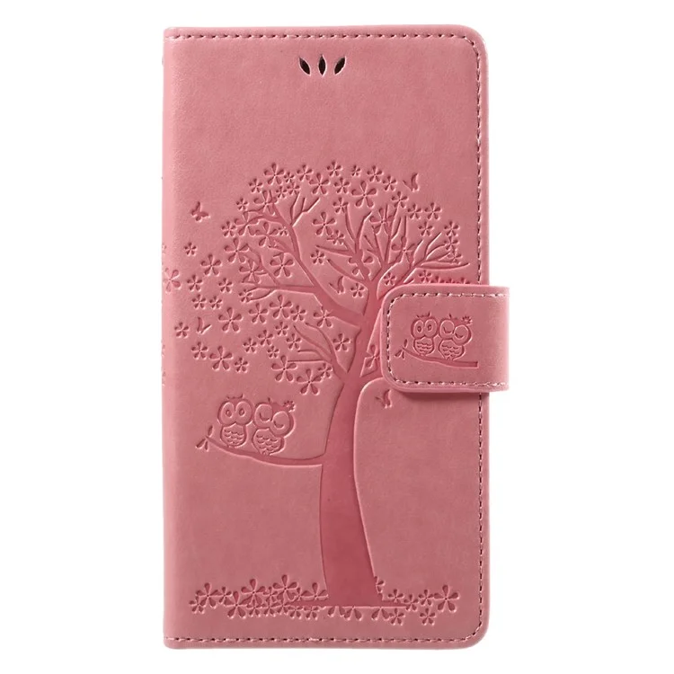 Imprint Tree Owl Magnetic Wallet PU Leather Stand Mobile Phone Cover for Samsung Galaxy J7 (2017) EU / Asia Version - Pink