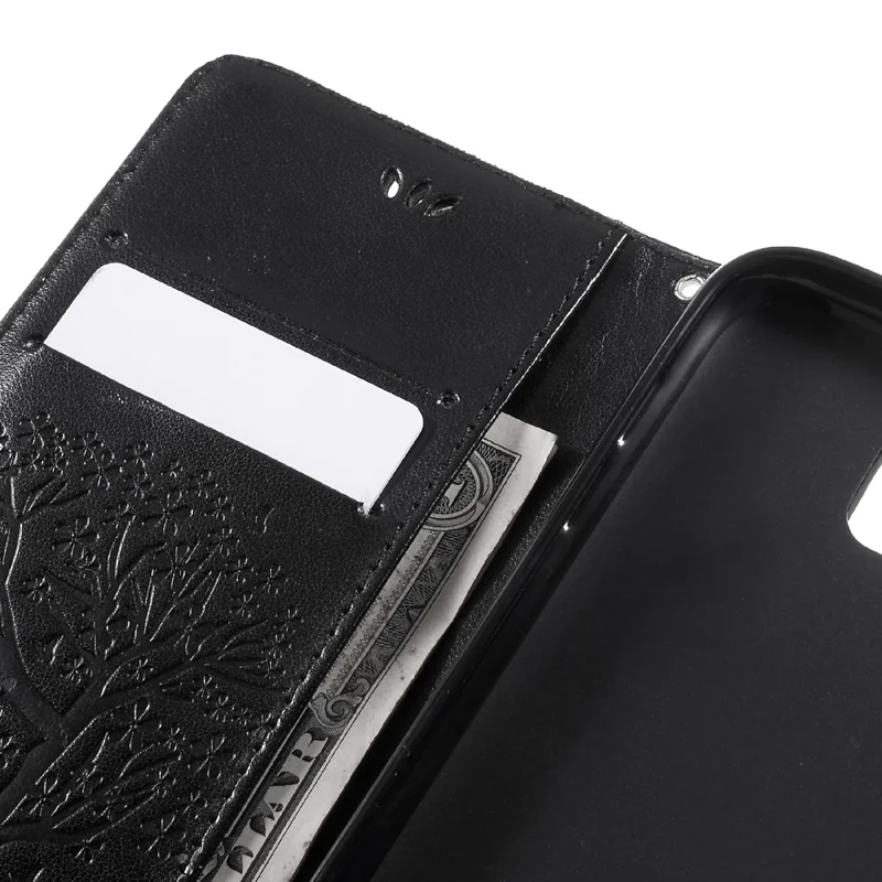 Imprint Tree Owl Leather Wallet Cover for Samsung Galaxy J3 (2017) EU Version - Black