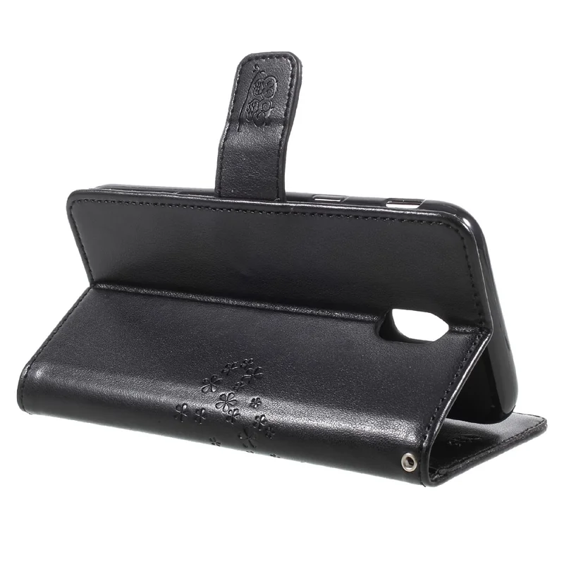 Imprint Tree Owl Leather Wallet Cover for Samsung Galaxy J3 (2017) EU Version - Black