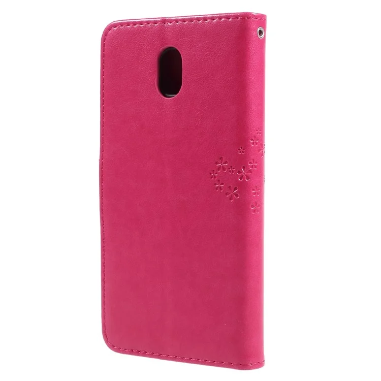 Imprint Tree Owl PU Case de Billetera de Cuero Para Samsung Galaxy J3 (2017) Versión de la ue - Rosa