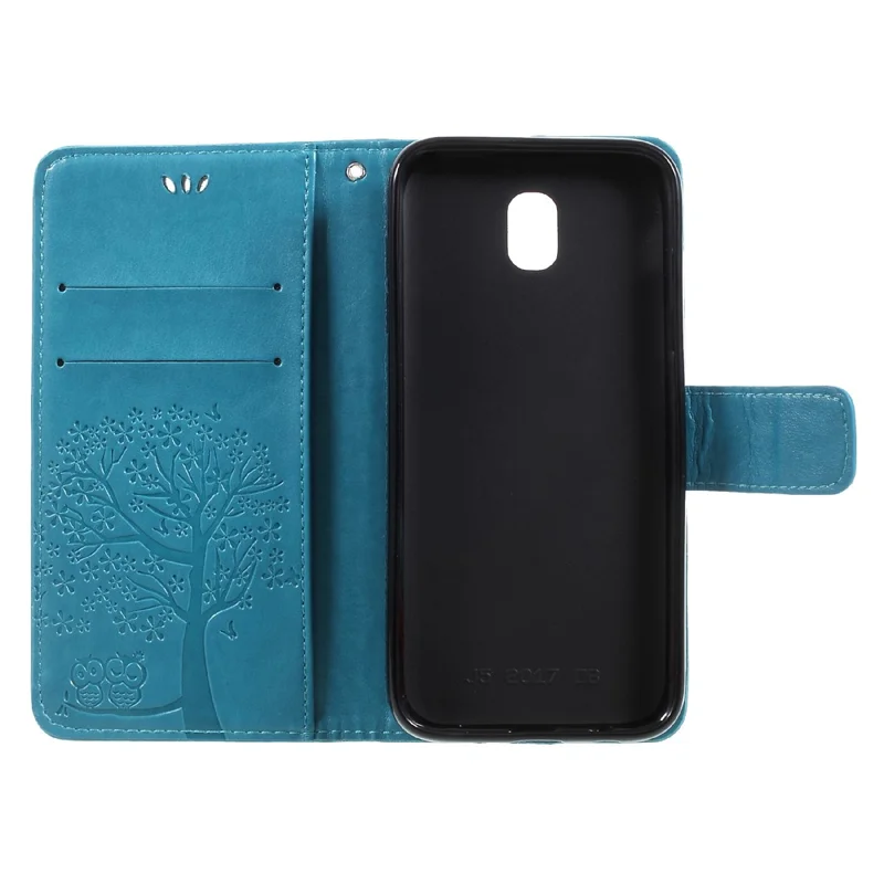 Imprint Tree Owl Wallet Leather Stand Cover for Samsung Galaxy J3 (2017) EU Version - Blue