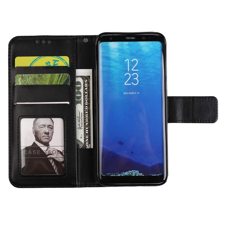 Imprinted Mandala Pattern PU Leather Wallet Phone Accessory Case with Stand for Samsung Galaxy S8 G950 - Black