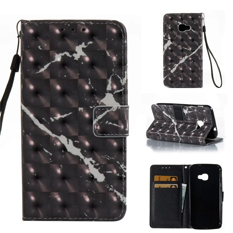 Marble Pattern 3D Wallet PU Leather Stand Case for Samsung Galaxy Xcover 4 - Black