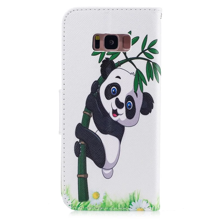 Pattern Printing Magnetic Leather Wallet Phone Casing with Stand for Samsung Galaxy S8 Plus SM-G955 - Panda on Bamboo