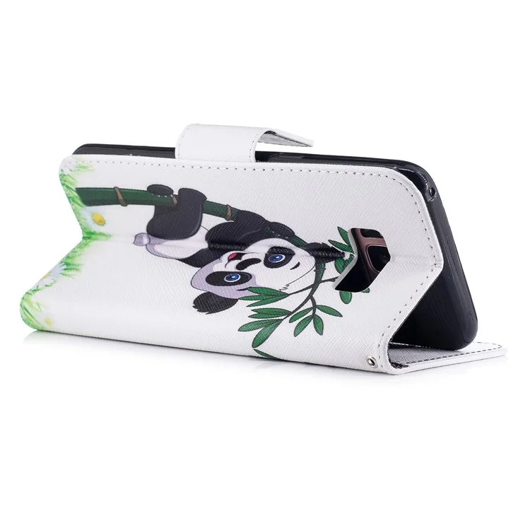 Pattern Printing Magnetic Leather Wallet Phone Casing with Stand for Samsung Galaxy S8 Plus SM-G955 - Panda on Bamboo