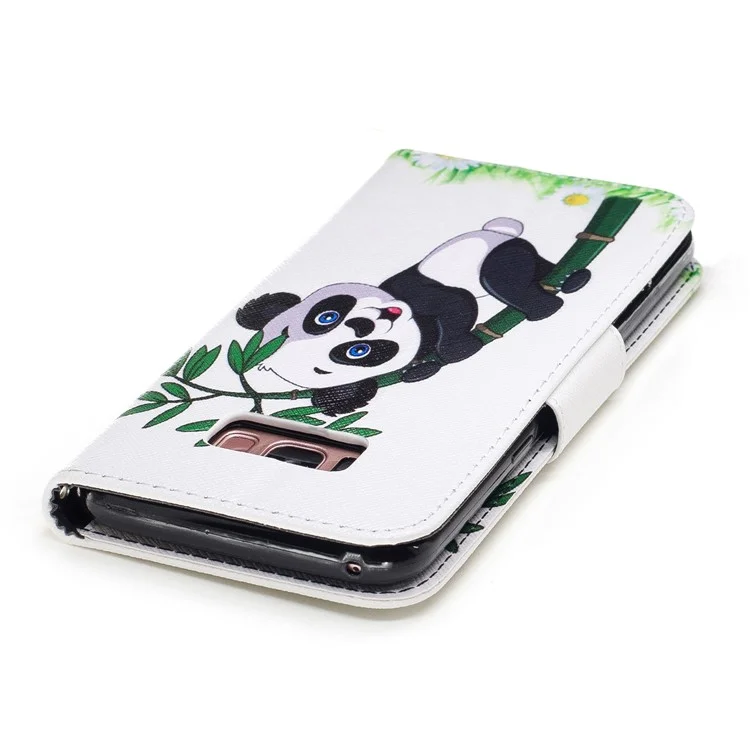 Pattern Printing Magnetic Leather Wallet Phone Casing with Stand for Samsung Galaxy S8 Plus SM-G955 - Panda on Bamboo