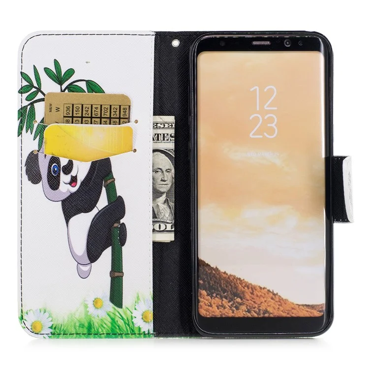 Pattern Printing Magnetic Leather Wallet Phone Casing with Stand for Samsung Galaxy S8 Plus SM-G955 - Panda on Bamboo