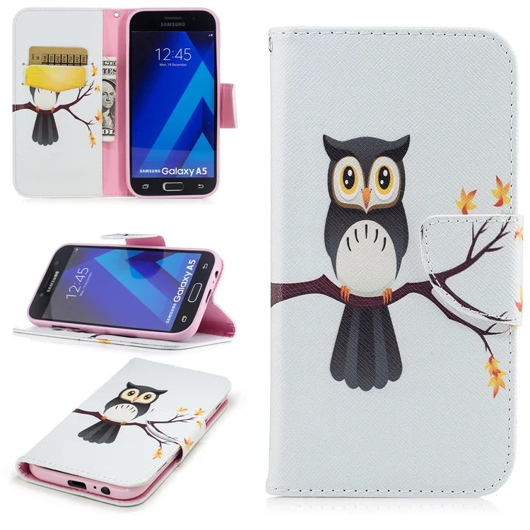 Pattern Printing Magnetic Leather Wallet Phone Case with Stand for Samsung Galaxy A5 (2017) SM-A520 - Owl