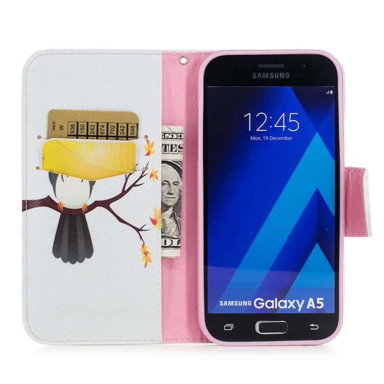 Pattern Printing Magnetic Leather Wallet Phone Case with Stand for Samsung Galaxy A5 (2017) SM-A520 - Owl