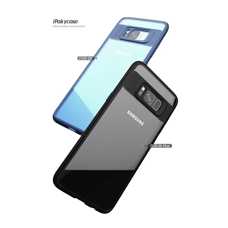 For Samsung Galaxy S8 SM-G950 IPAKY Hybrid TPU Frame + Clear Acrylic Phone Case - Black