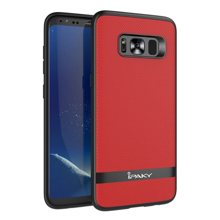 IPAKY Hybrid Leather Coated PC Back Plate + TPU Frame Protective Back Cover for Samsung Galaxy S8 G950 - Red