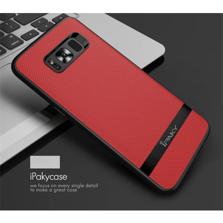 IPAKY Hybrid Leather Coated PC Back Plate + TPU Frame Protective Back Cover for Samsung Galaxy S8 G950 - Red