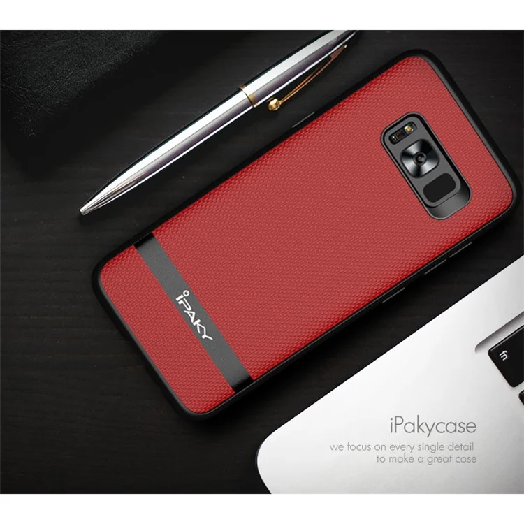 IPAKY Hybrid Leather Coated PC Back Plate + TPU Frame Protective Back Cover for Samsung Galaxy S8 G950 - Red