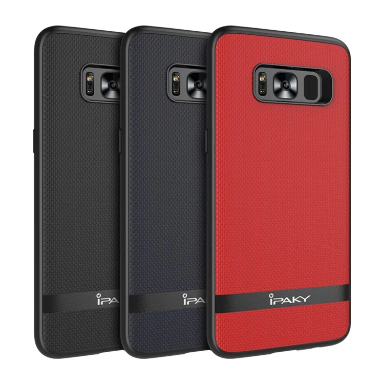 IPAKY Hybrid Leather Coated PC Back Plate + TPU Frame Protective Back Cover for Samsung Galaxy S8 G950 - Red