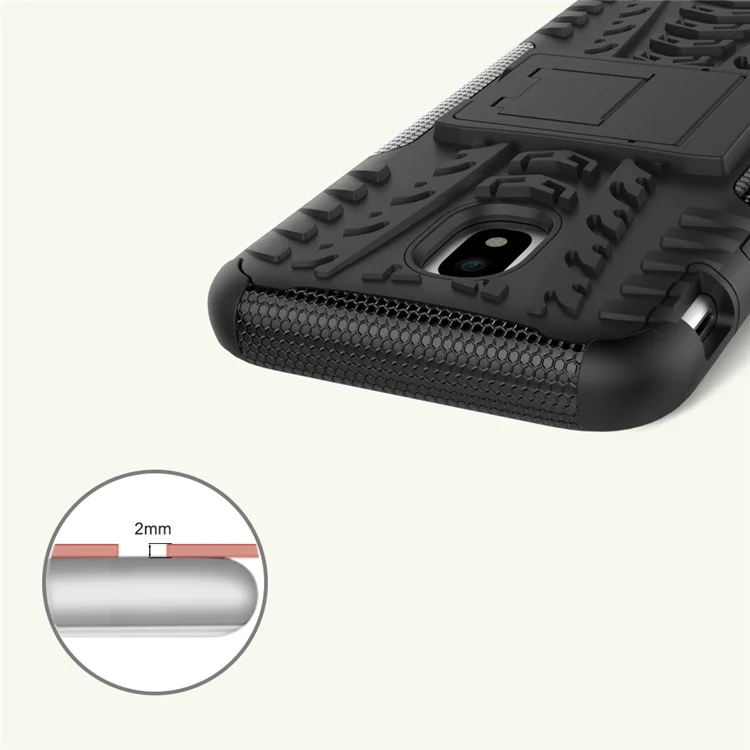 For Samsung Galaxy J3 (2017) EU Version 2-in-1 Tyre Pattern Kickstand PC + TPU Hybrid Cellphone Case - Black