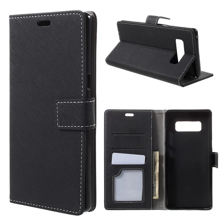 Cross Texture Wallet Leather Cover with Card Slots for Samsung Galaxy Note8 - Black