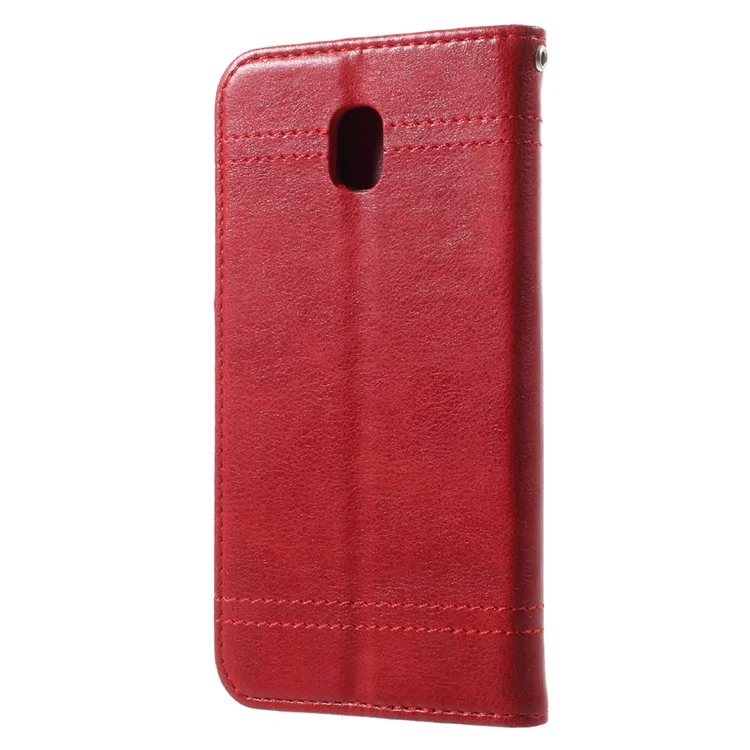 Vintage Style Double Stitch Featuring Leather Wallet Stand Cover for Samsung	Galaxy J5 (2017) EU Version - Red