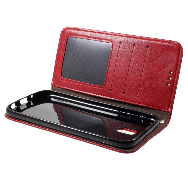 Vintage Style Double Stitch Featuring Leather Wallet Stand Cover for Samsung	Galaxy J5 (2017) EU Version - Red