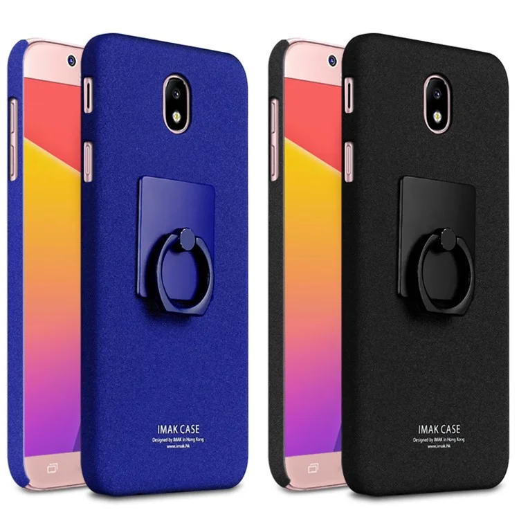 IMAK Ring Holder Kickstand Matte PC Phone Case for Samsung Galaxy J5 (2017) EU / Asia Version / J5 Pro - Black