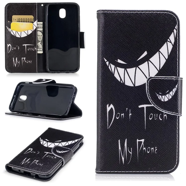 Pattern Printing PU Leather Wallet Flip Stand Phone Cover for Samsung Galaxy J3 (2017) EU Version - Angry Face