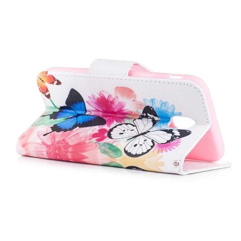 Pattern Printing PU Leather Wallet Protection Mobile Shell with Stand for Samsung Galaxy J3 (2017) EU Version - Flowers and Butterflies
