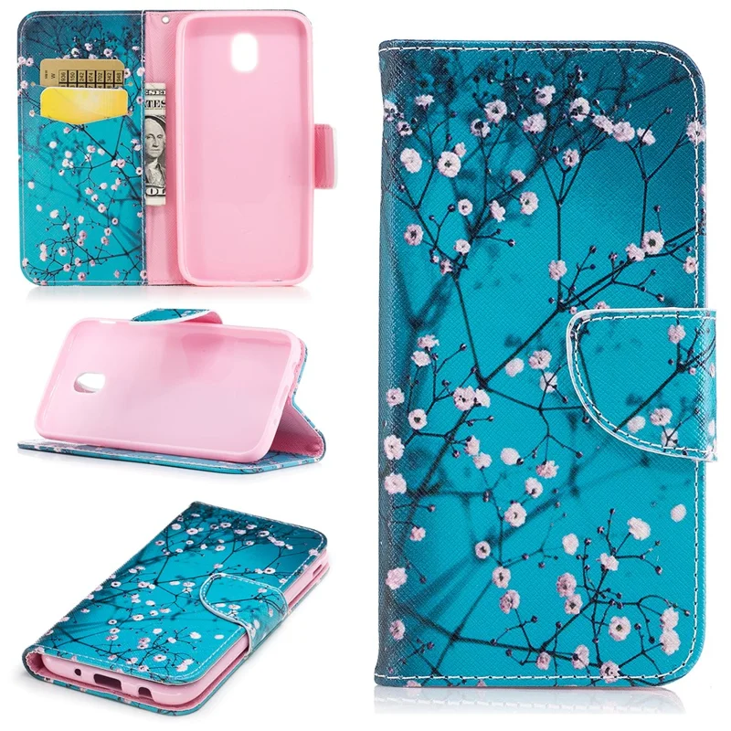 Pattern Printing Leather Wallet Mobile Phone Case Accessory for Samsung Galaxy J3 (2017) EU Version - Tree with Flowers