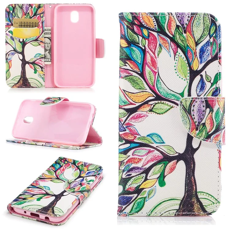 Pattern Printing Leather Wallet Stand Protection Mobile Case Shell for Samsung Galaxy J3 (2017) EU Version - Colorized Tree