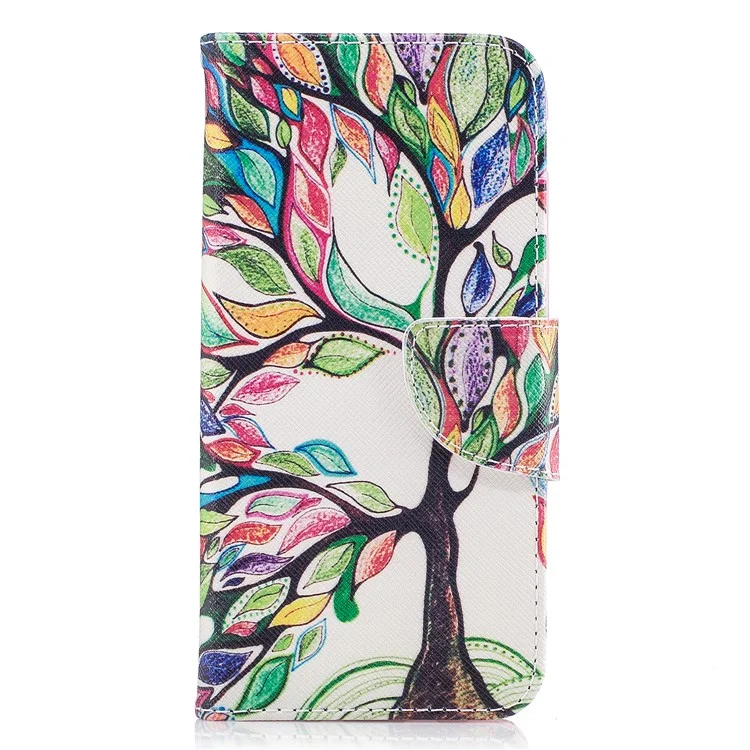 Pattern Printing Leather Wallet Stand Protection Mobile Case Shell for Samsung Galaxy J3 (2017) EU Version - Colorized Tree