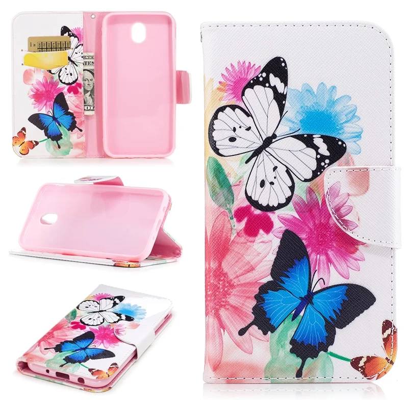 Pattern Printing PU Leather Wallet Cover with Stand for Samsung Galaxy J5 (2017) EU Version - Butterflies and Flowers