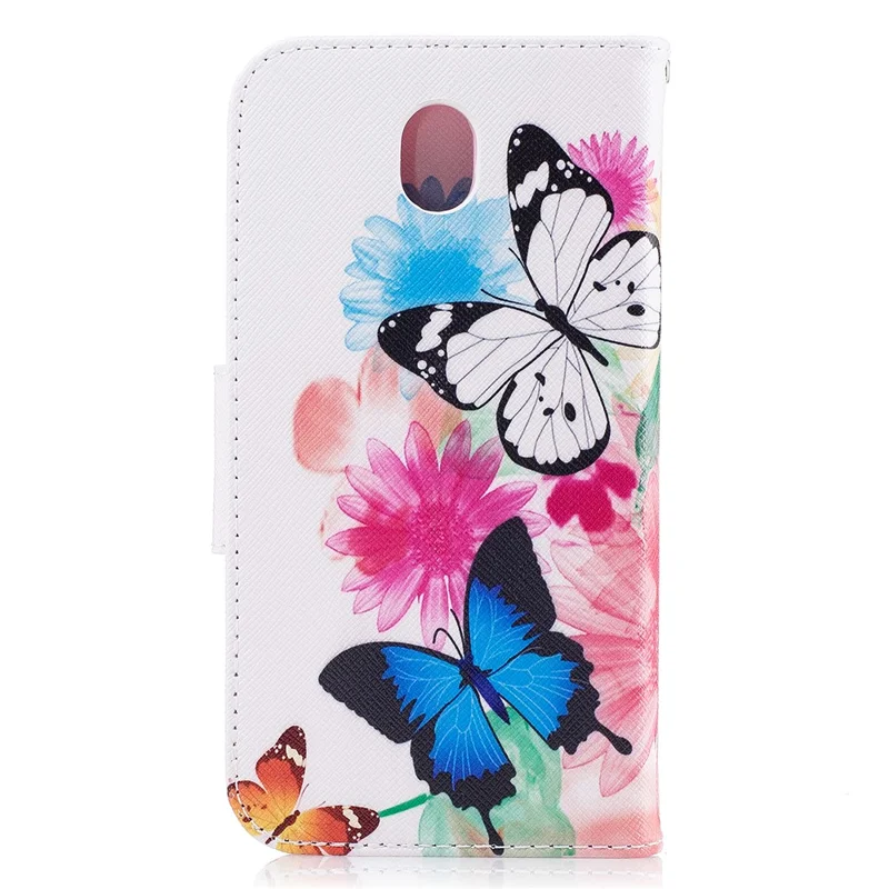 Pattern Printing PU Leather Wallet Cover with Stand for Samsung Galaxy J5 (2017) EU Version - Butterflies and Flowers