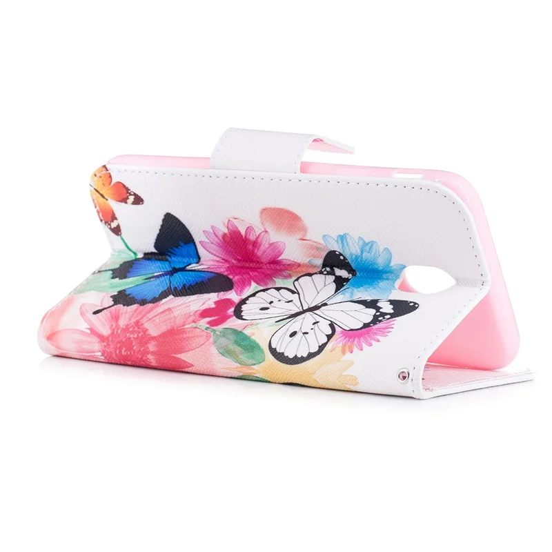 Pattern Printing PU Leather Wallet Cover with Stand for Samsung Galaxy J5 (2017) EU Version - Butterflies and Flowers