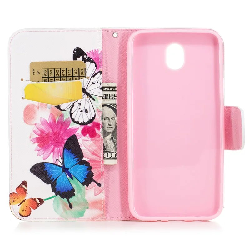 Pattern Printing PU Leather Wallet Cover with Stand for Samsung Galaxy J5 (2017) EU Version - Butterflies and Flowers