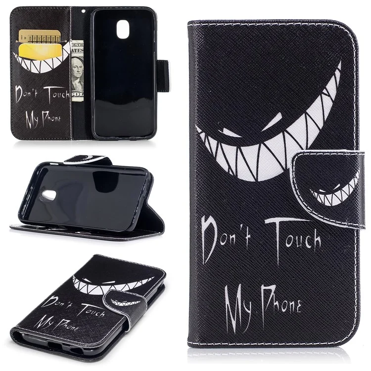 Pattern Printing Wallet Leather Stand Shell for Samsung Galaxy J7 (2017) J730 EU Version - Sinister Face / Don't Touch My Phone