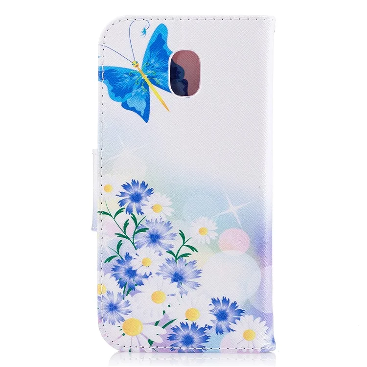 For Samsung Galaxy J7 (2017) J730 EU Version Pattern Printing Wallet Leather Stand Cell Phone Casing - Daisy and Blue  Butterfly