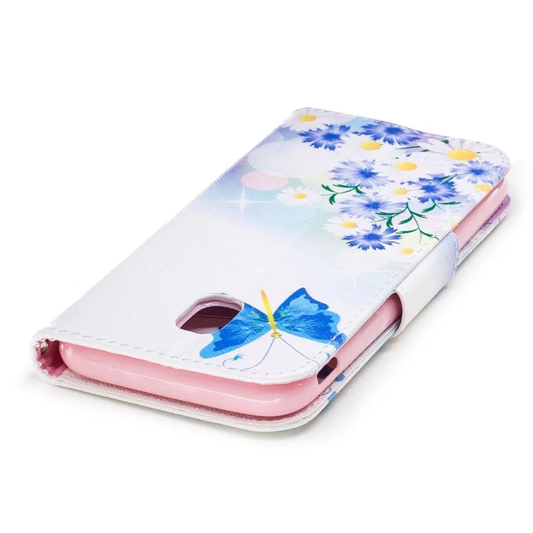 For Samsung Galaxy J7 (2017) J730 EU Version Pattern Printing Wallet Leather Stand Cell Phone Casing - Daisy and Blue  Butterfly