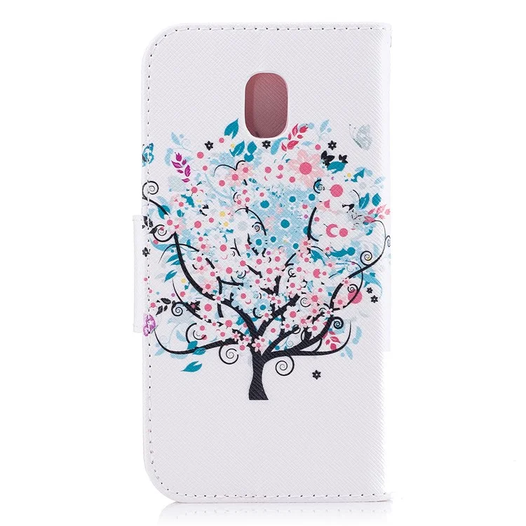 Pattern Printing Wallet Leather Stand Cell Phone Cover for Samsung Galaxy J7 (2017) J730 EU Version - White Background /Colorful Flowers