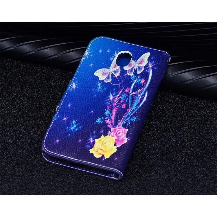 Case de Cuero de Stand de Billetera de Impresión de Patrones Para Samsung Galaxy J7 (2017) Versión de la ue - Rosas y Mariposas