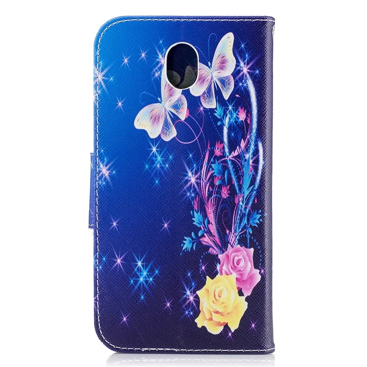 Case de Cuero de Stand de Billetera de Impresión de Patrones Para Samsung Galaxy J7 (2017) Versión de la ue - Rosas y Mariposas