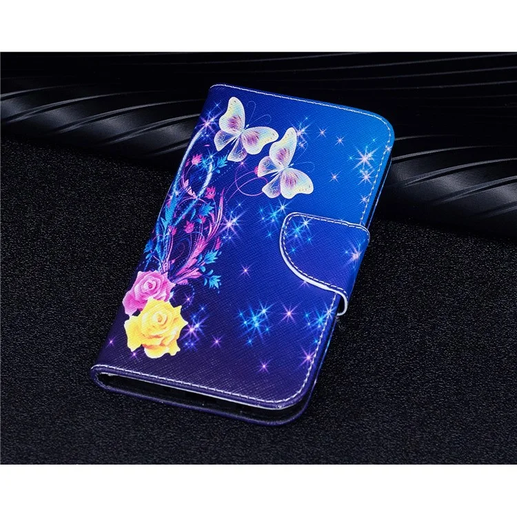 Case de Cuero de Stand de Billetera de Impresión de Patrones Para Samsung Galaxy J7 (2017) Versión de la ue - Rosas y Mariposas