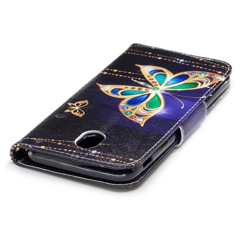 Pattern Printing Wallet Stand Leather Shell for Samsung Galaxy J7 (2017) EU Version - Butterfly with Diamond