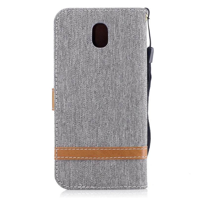 Two-tone Jean Cloth PU Leather Wallet Stand Casing for Samsung Galaxy J5 (2017) J530 EU Version - Grey