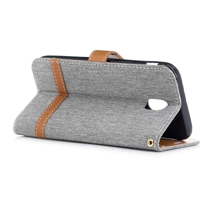Two-tone Jean Cloth PU Leather Wallet Stand Casing for Samsung Galaxy J5 (2017) J530 EU Version - Grey
