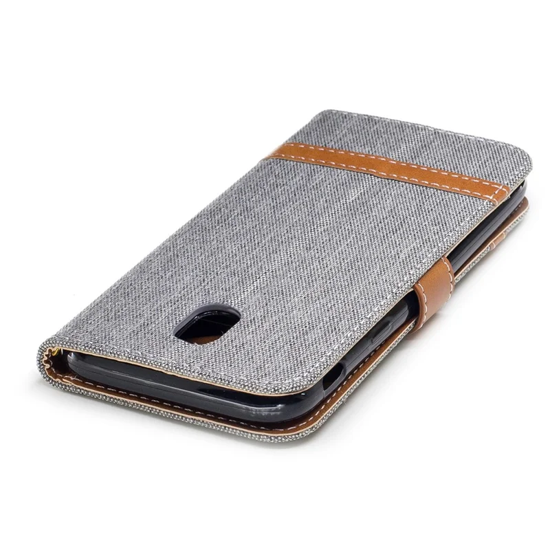 Two-tone Jean Cloth PU Leather Wallet Stand Casing for Samsung Galaxy J5 (2017) J530 EU Version - Grey