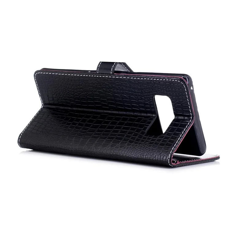 Crocodile Texture PU Leather Wallet Phone Cover with Stand for Samsung Galaxy Note 8 - Black