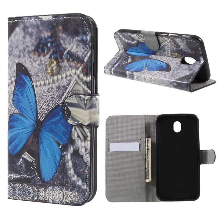Water Transfer Printing Wallet Leather Case for Samsung Galaxy J7 (2017) EU Version - Blue Butterfly