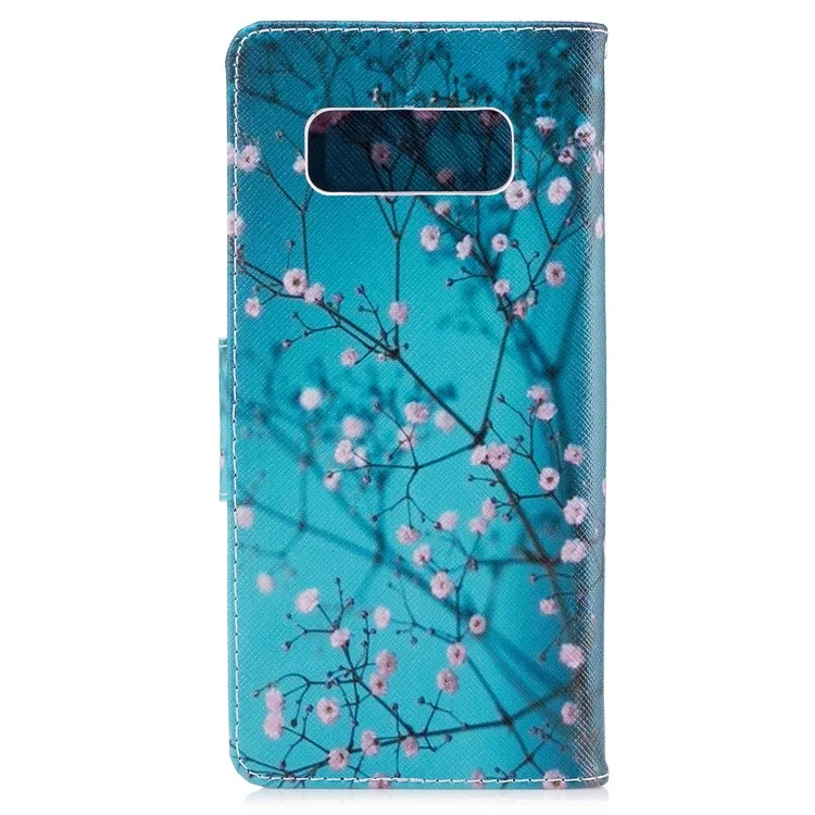 Musterdruck PU Leder Brieftaschenstand Telefongehäuse Für Samsung Galaxy Note 8 - Baum Mit Blumen