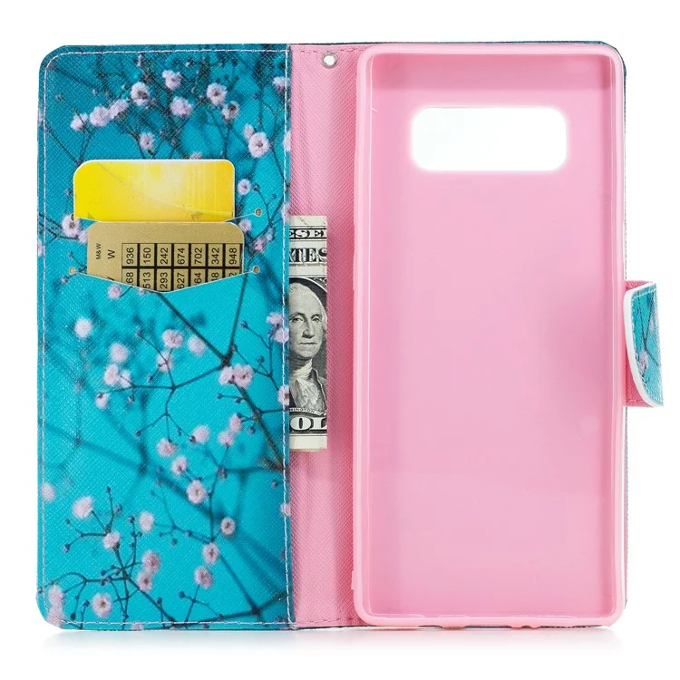 Musterdruck PU Leder Brieftaschenstand Telefongehäuse Für Samsung Galaxy Note 8 - Baum Mit Blumen