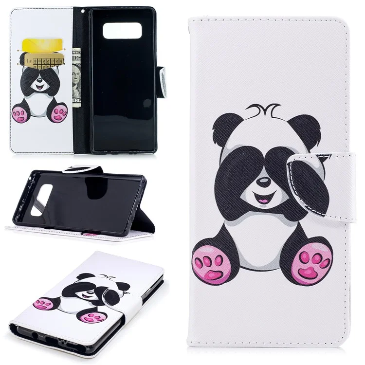 Patterned PU Leather Wallet Stand Protective Cell Phone Casing for Samsung Galaxy Note 8 - Pink Foot Panda